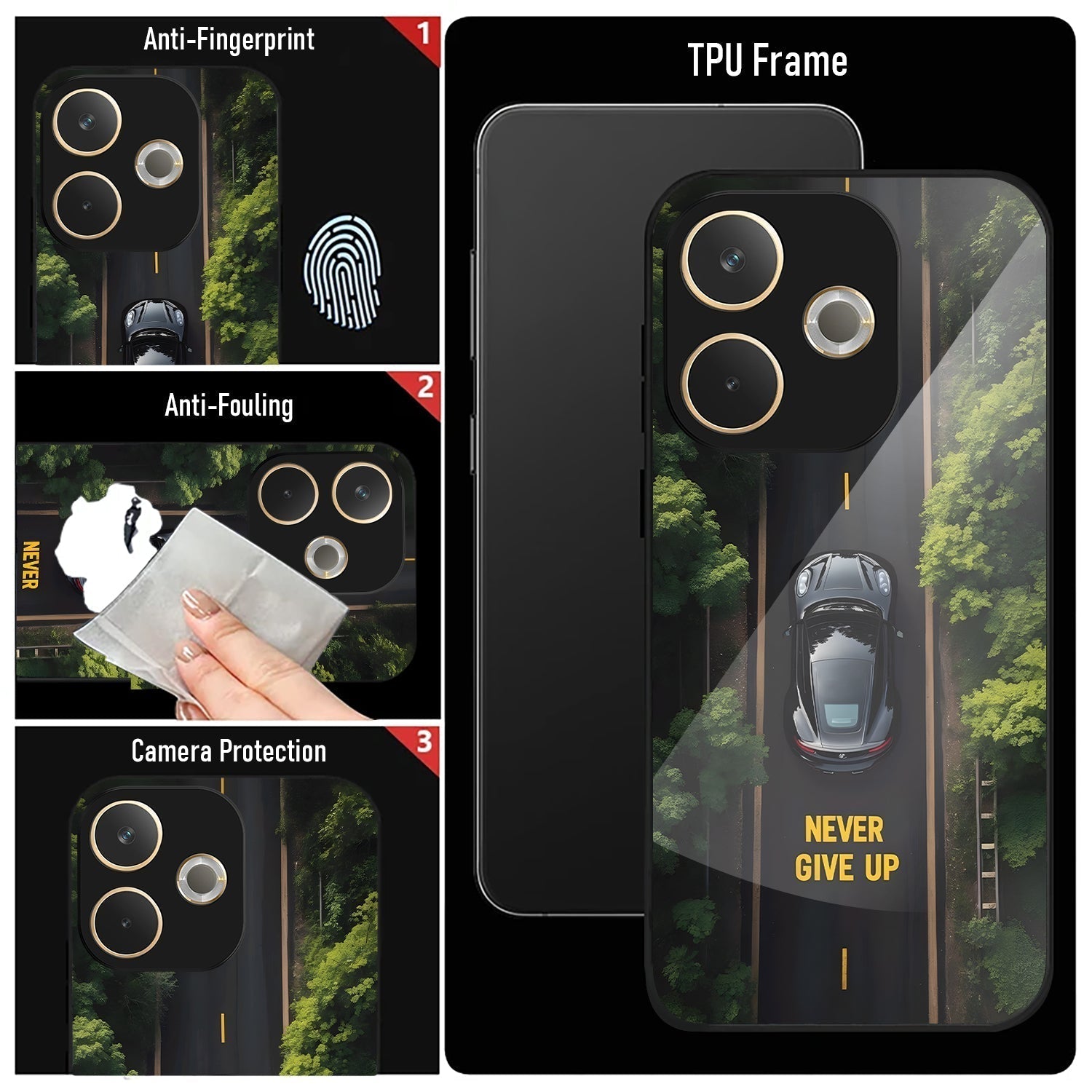 Oppo A5 Pro 5G Premium Acrylic Shockproof Glass Back Case (Road Never Give up)