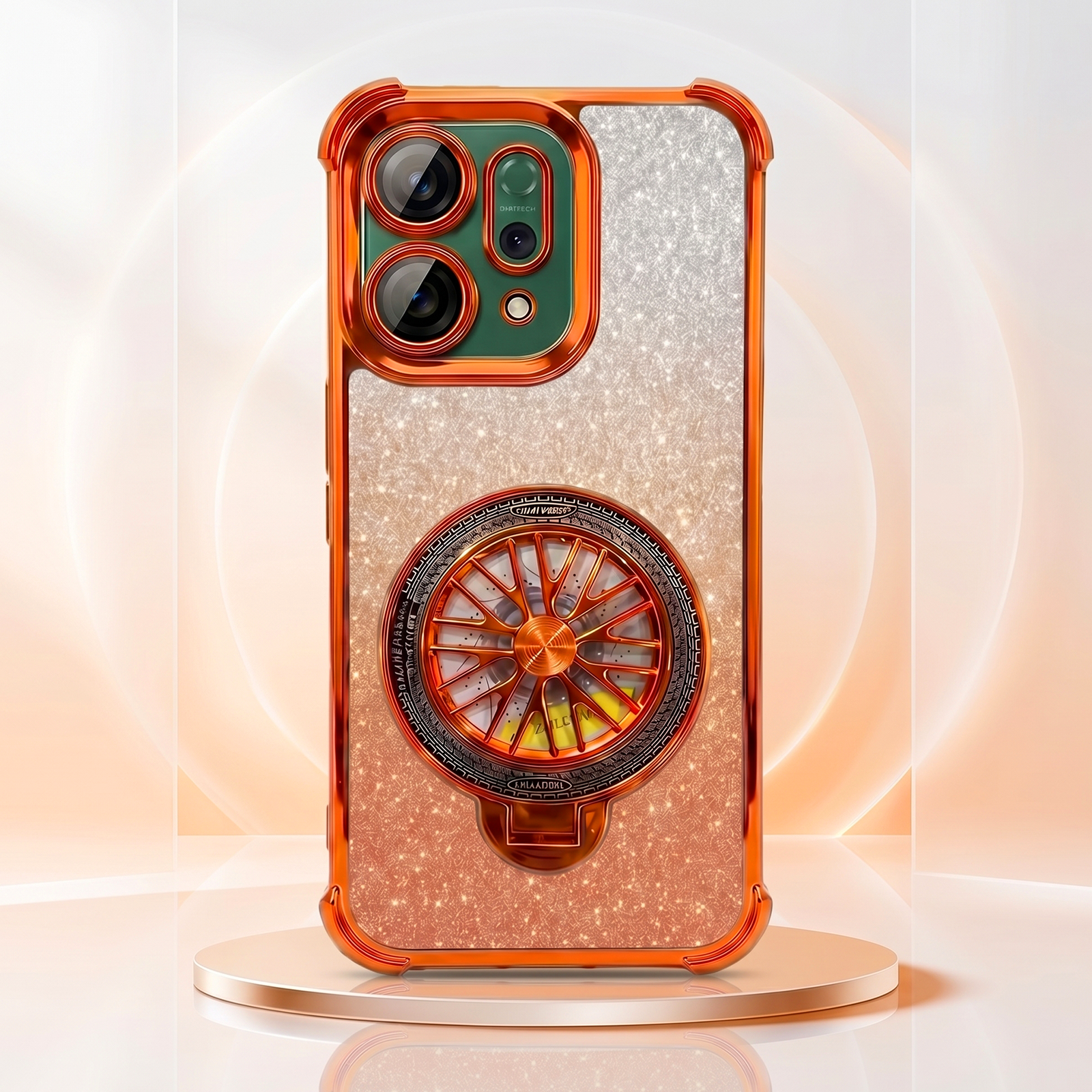 Oppo Reno 14 5G Stress Buster Wheel Rotating Shimmer Airbag Cosmic Orange Case
