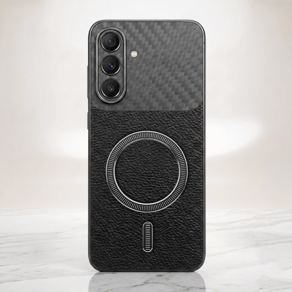 Samsung Galaxy A57 5G Carbon Fiber Leather Hybrid MagSafe Magnetic Case