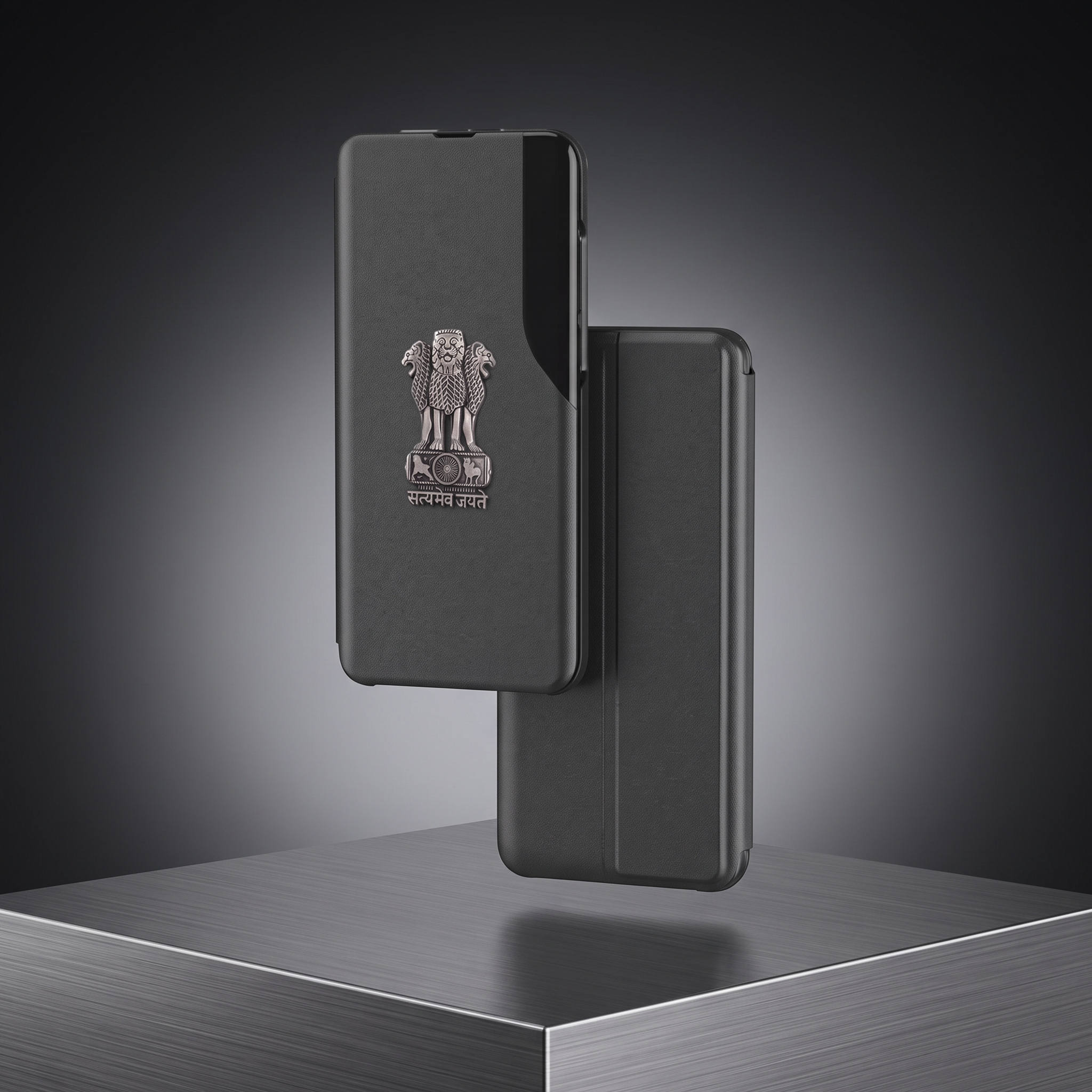 Vivo V40 Pro 5G Metal Emblem Satyamev Jayate Half Window Leather Flip Case