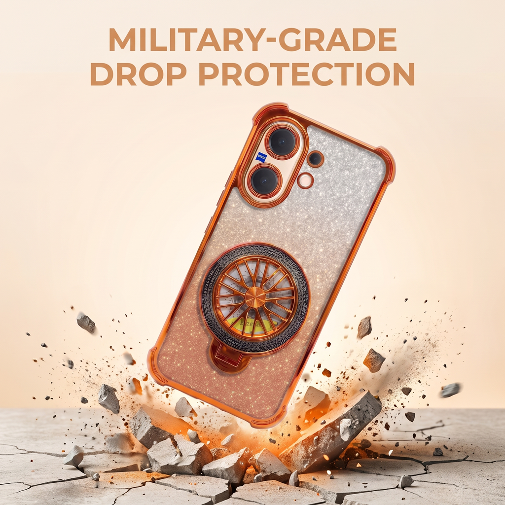Vivo V60 5G Stress Buster Wheel Rotating Shimmer Airbag Cosmic Orange Case
