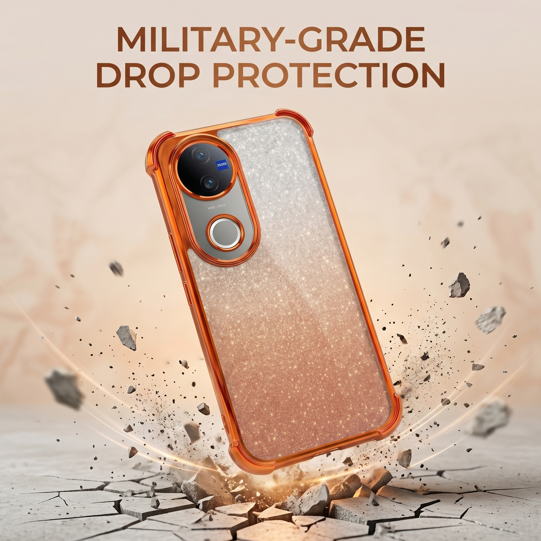 Vivo V50 5G Luxury Shockproof Shimmer Airbag Cosmic Orange Case