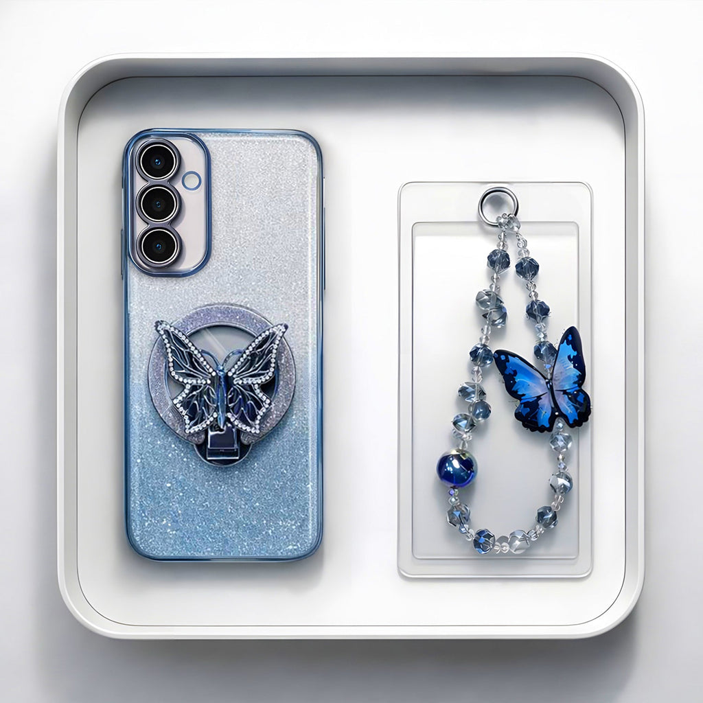 Samsung Galaxy A55 5G Stunning Shimmer Electroplating Butterfly Stand Charm Case