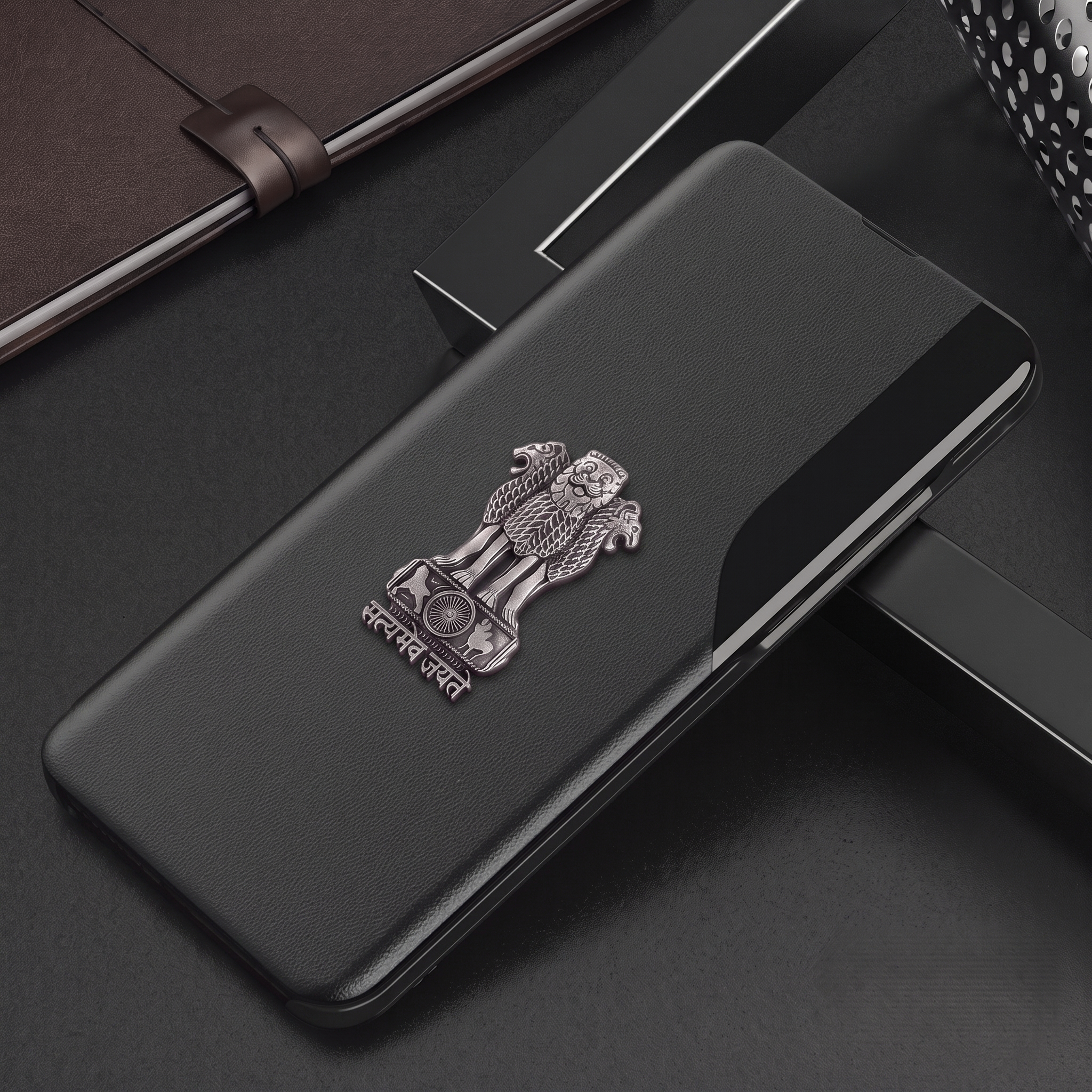 Vivo T3 Pro 5G Metal Emblem Satyamev Jayate Half Window Leather Flip Case