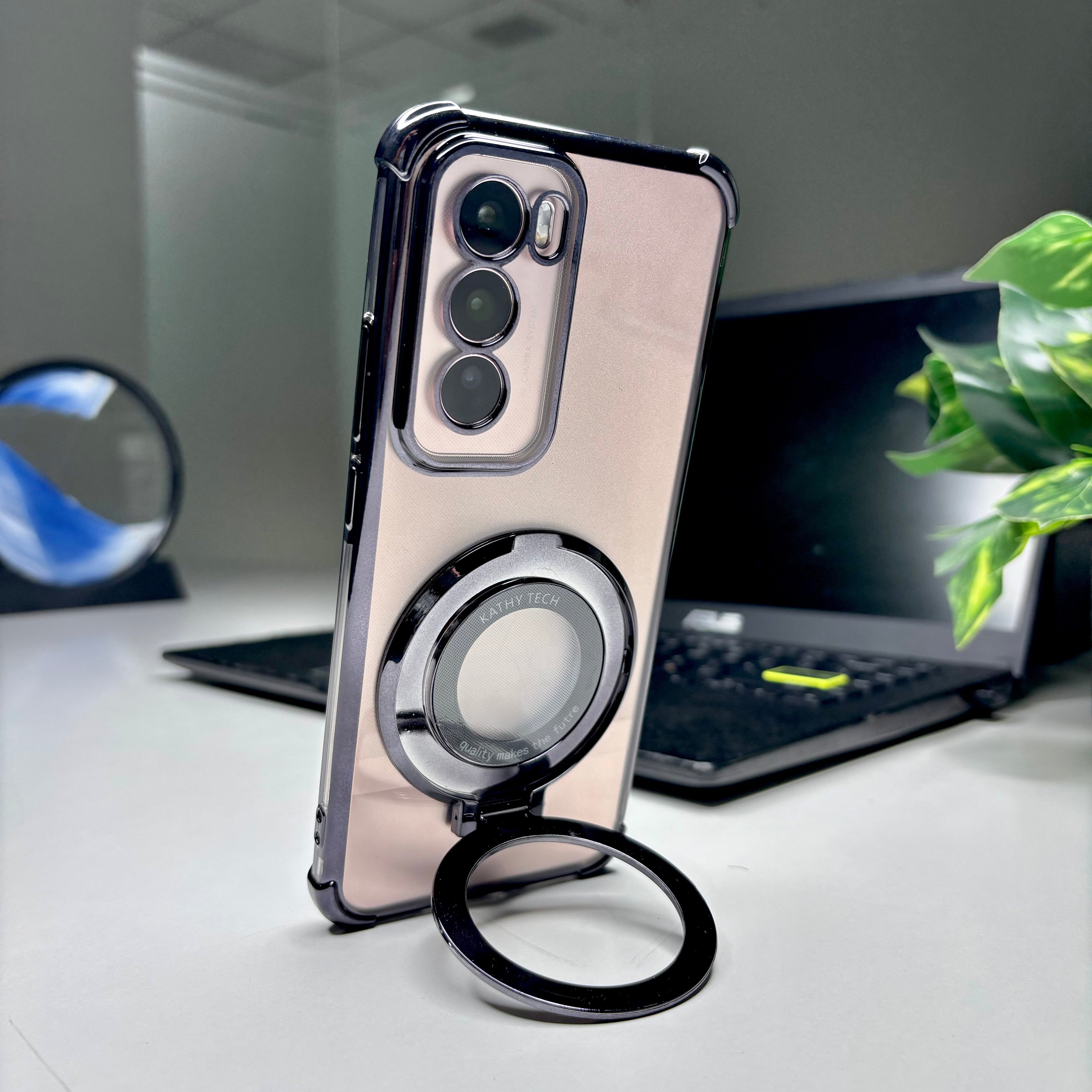 Oppo Reno12 Pro 5G Original Luxury Magnifier Ring Stand Shockproof Airbags Corner Case