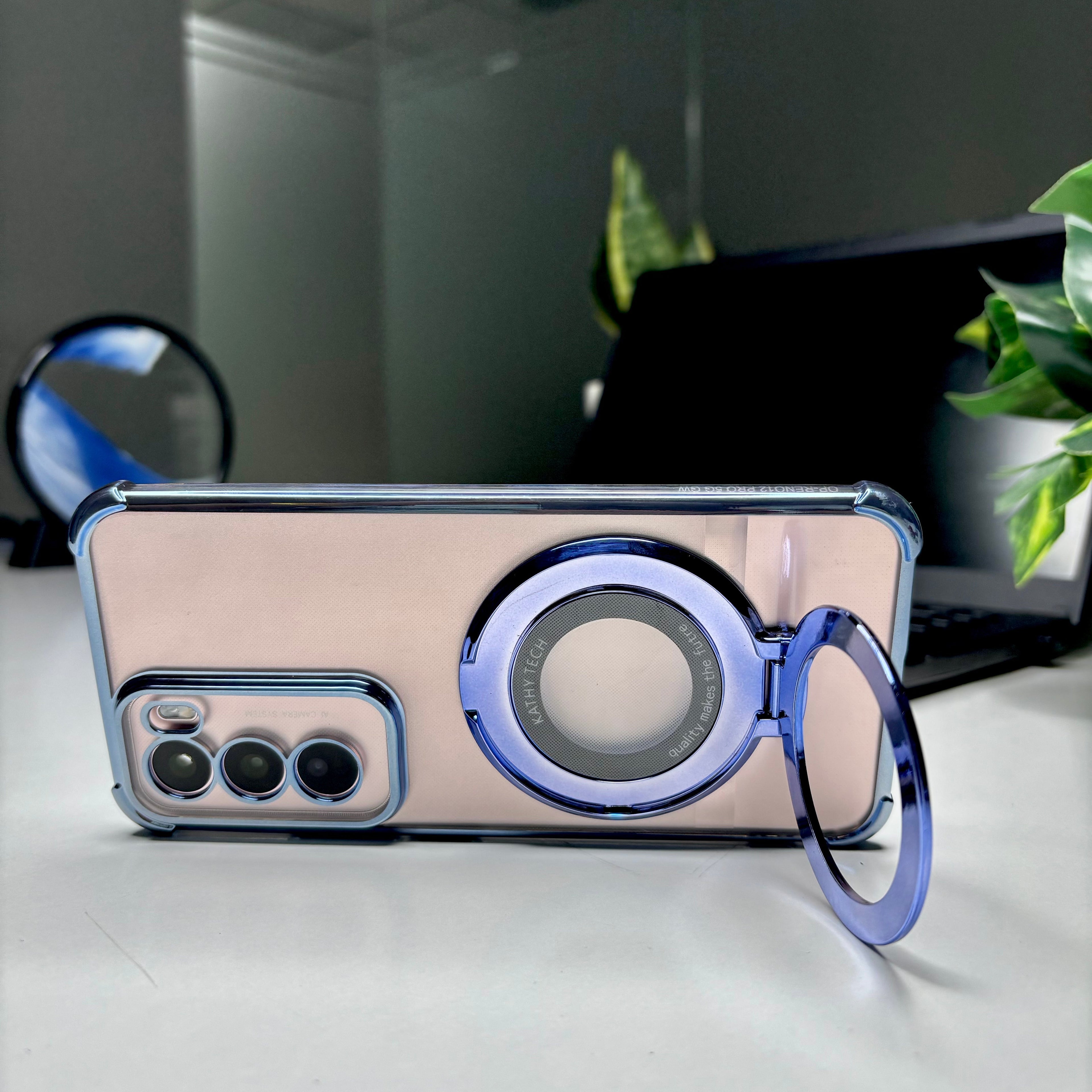 Oppo Reno12 Pro 5G Original Luxury Magnifier Ring Stand Shockproof Airbags Corner Case