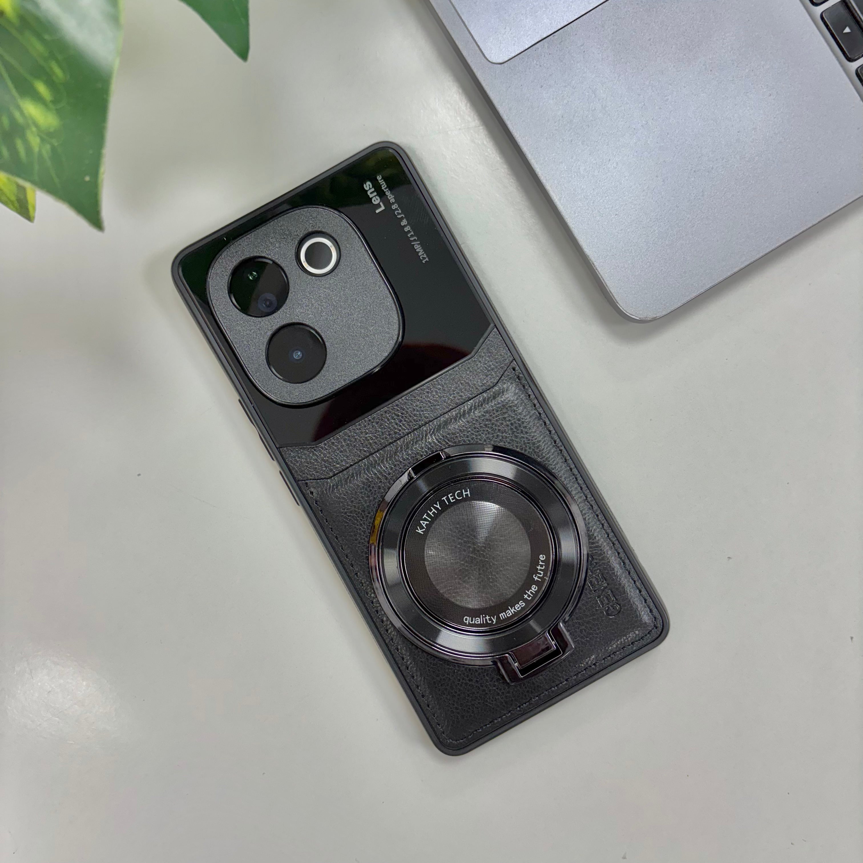 Vivo T3 Pro 5G Original Luxury Leather Lens Magnifier Ring Stand Case