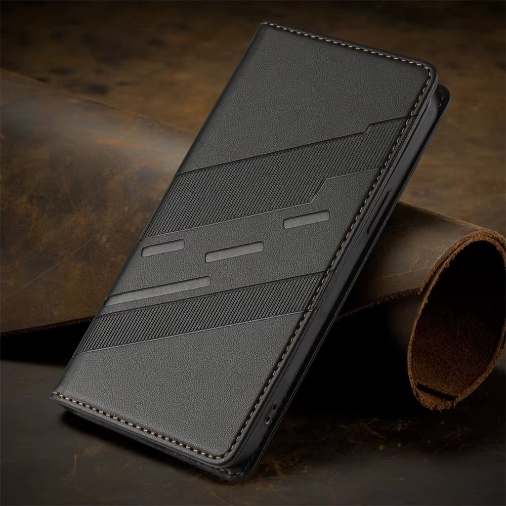 Stylish magnetic PU leather case with card slots for Oppo Reno 12 Pro 5G
