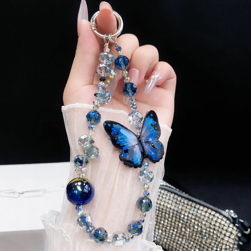 Vivo Y400 Pro 5G Shockproof Shimmer Butterfly Stand Case with Charm Strap