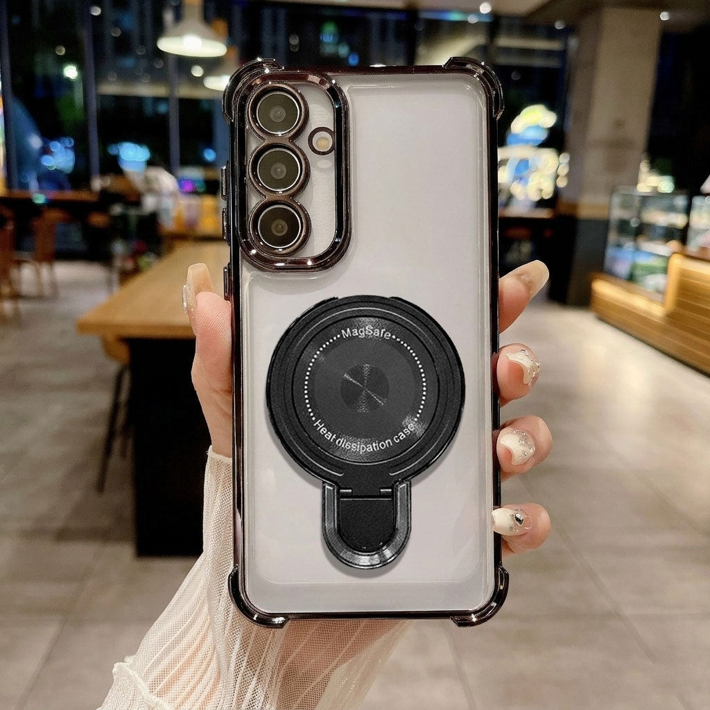 Samsung Galaxy M56 5G Luxury Four Corner Invincible Bracket Ring Stand Case